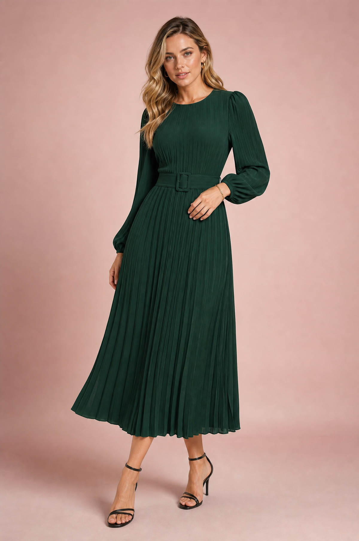 Domitille | Robe longue plissée manches bouffantes
