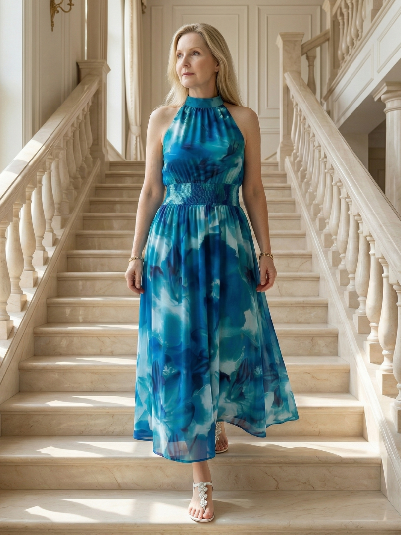 Françoise | Robe Midi à Col Américain Froncé Sylin