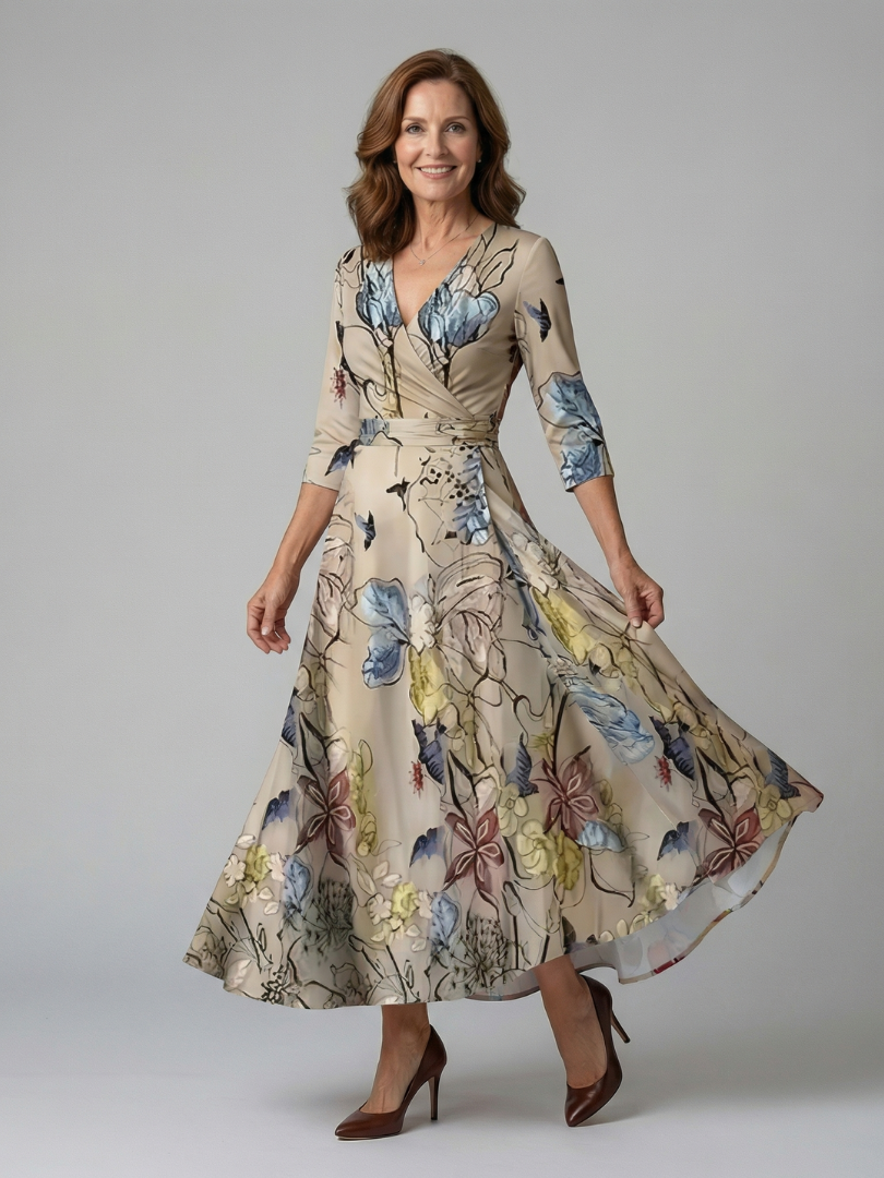 Sandrine | Robe Midi Croisée à Col Celine