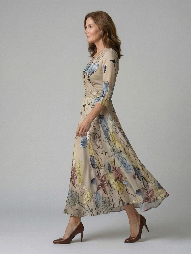 Sandrine | Robe Midi Croisée à Col Celine
