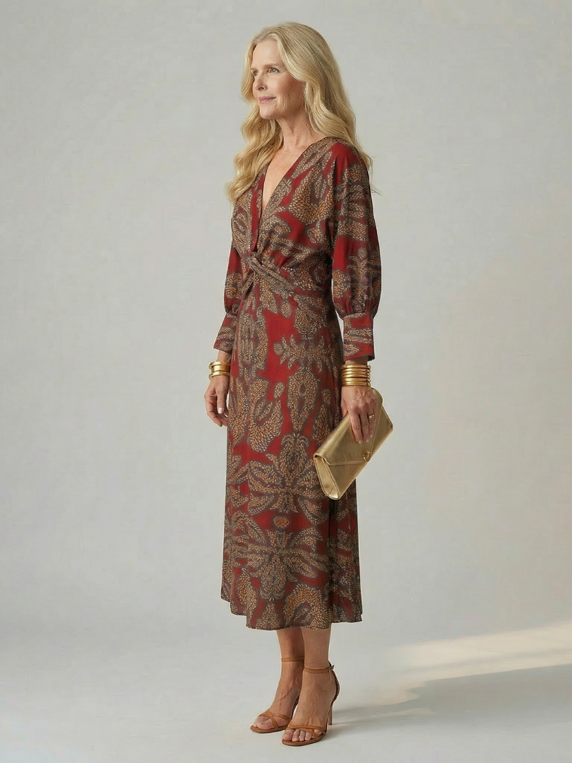 Danielle | Robe Midi Portefeuille Naturelle Lune