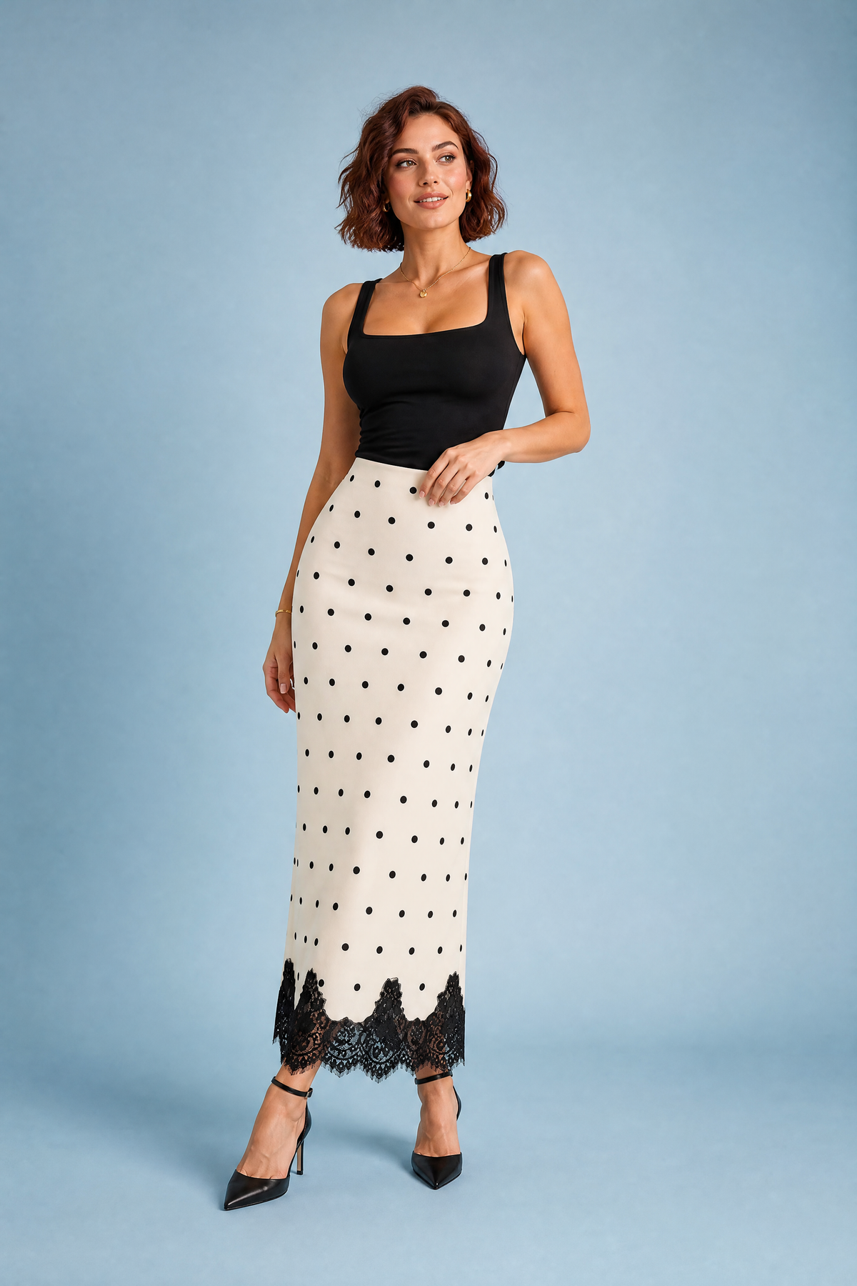 Jade | Jupe à pois et dentelle