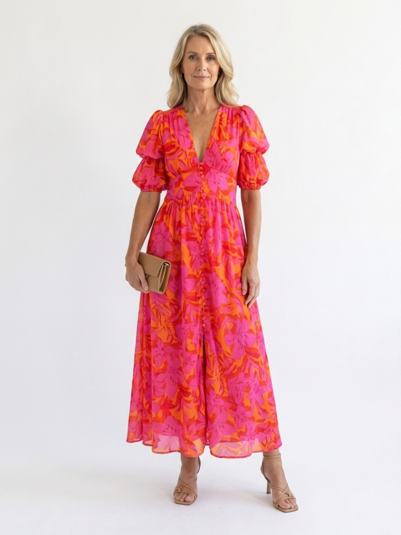 Élise | Robe Midi à Manches Bouffantes Willow