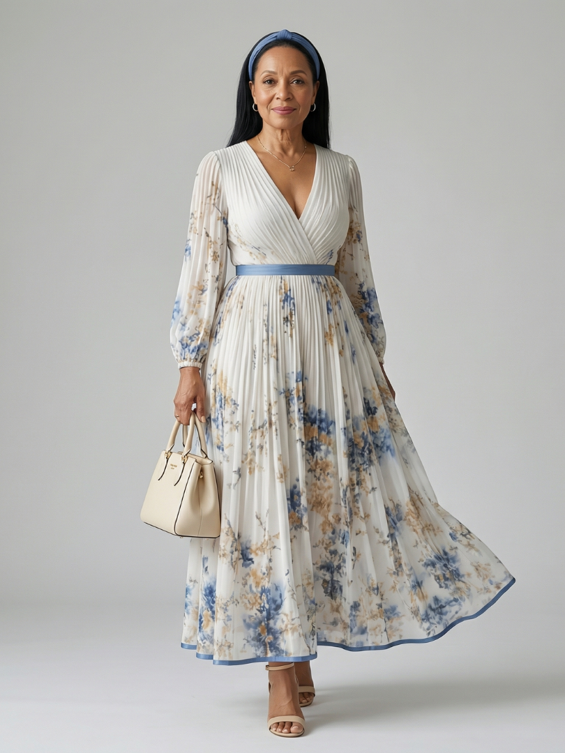 Martine | Robe Midi Plissée à Enveloppe Rielle