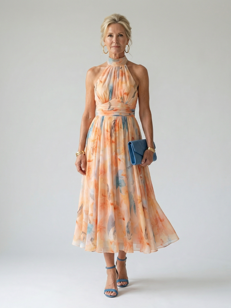 Léa | Robe Midi à Col Américain Doux Elin