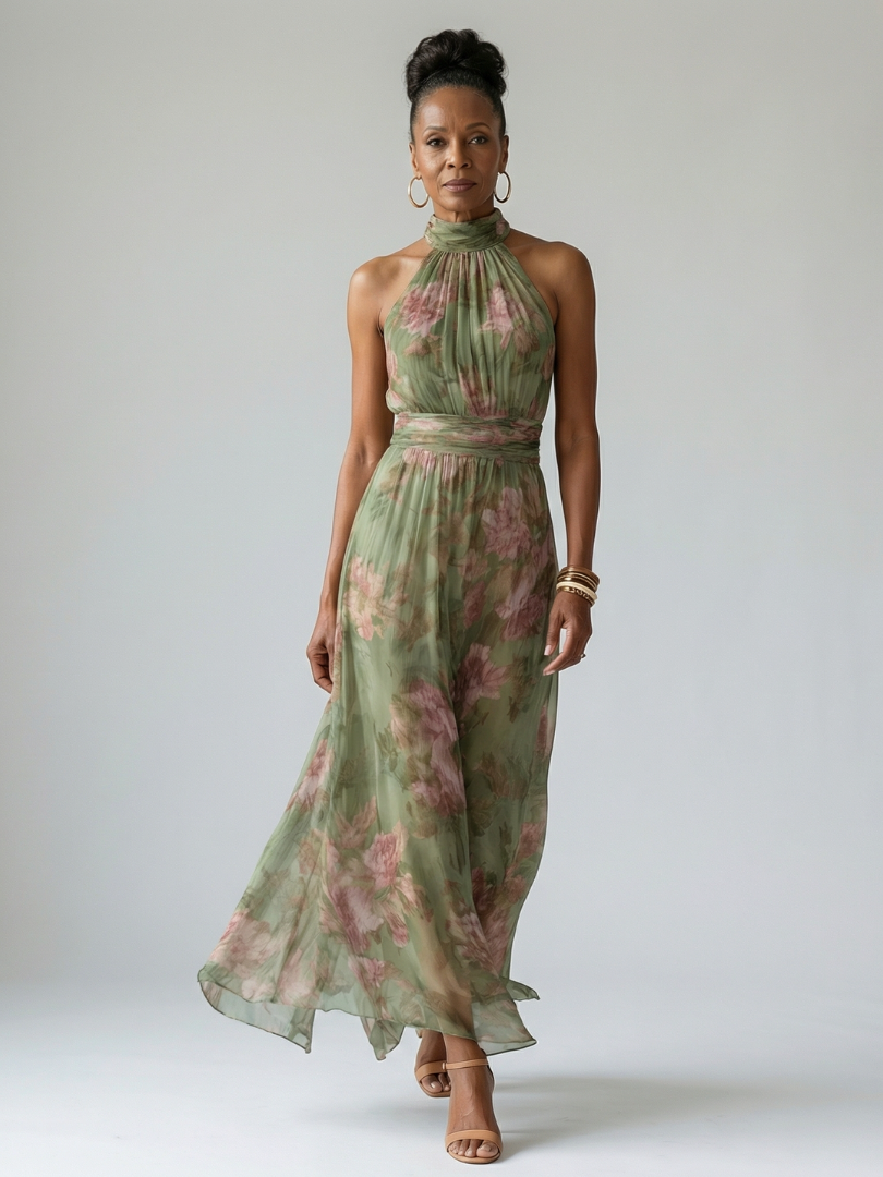 Delphine | Robe Midi à Col Américain Froncé Mirelle