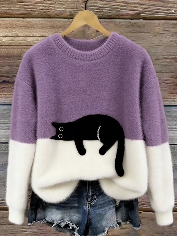 Bridget | Pull surdimensionné avec imprimé élégant de chat