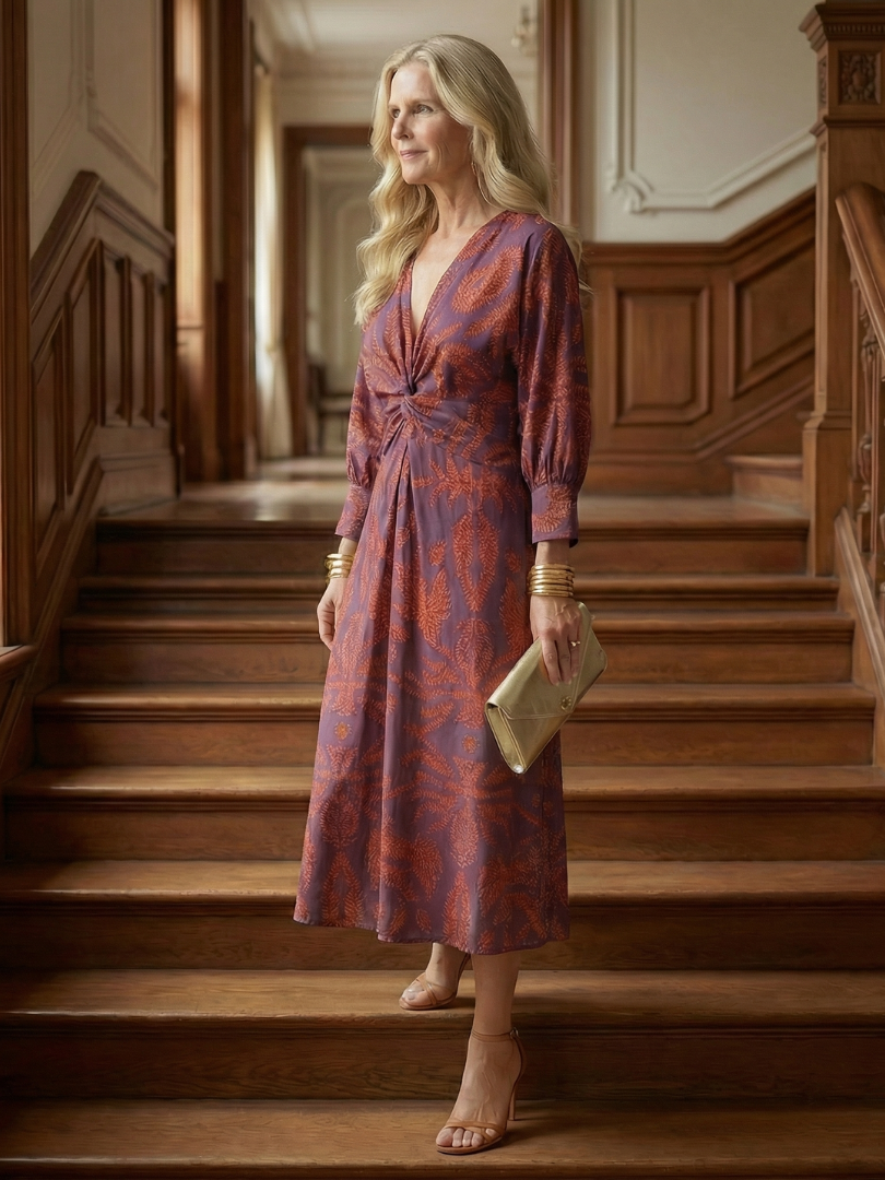 Danielle | Robe Midi Portefeuille Naturelle Lune