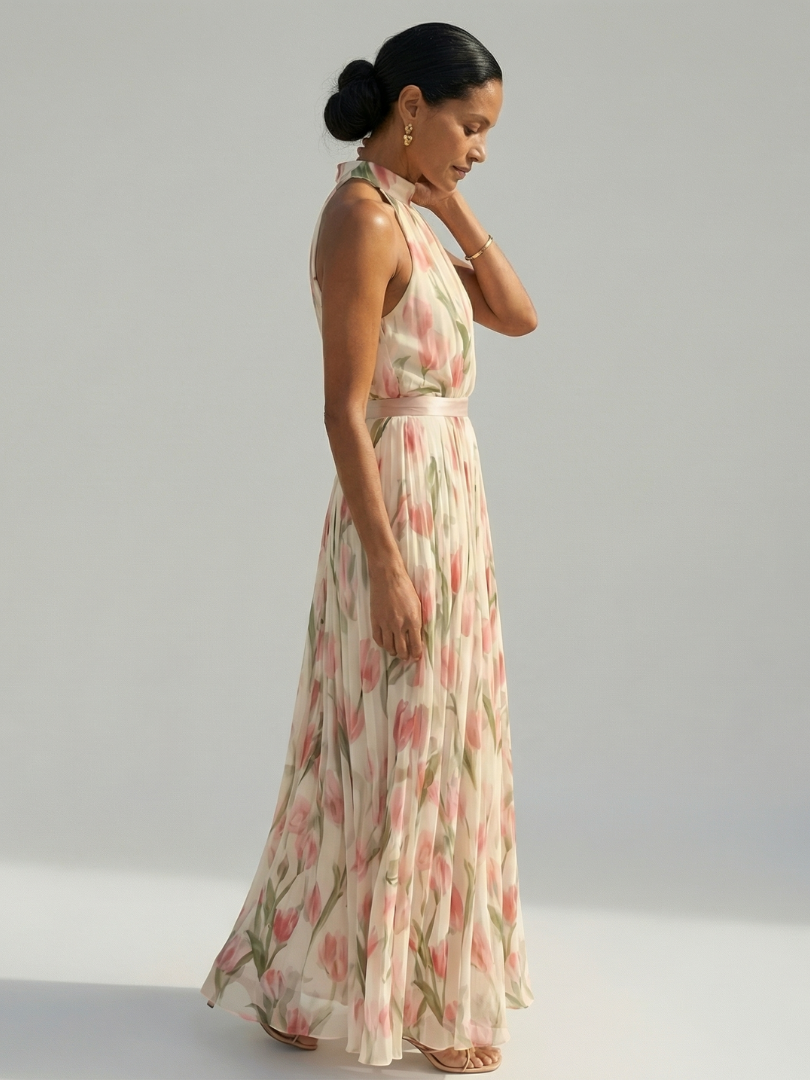 Amélie | Robe Midi à Col Américain à Fleurs Aurelle
