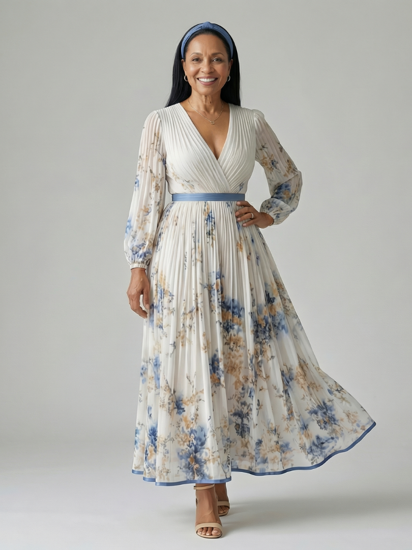 Martine | Robe Midi Plissée à Enveloppe Rielle