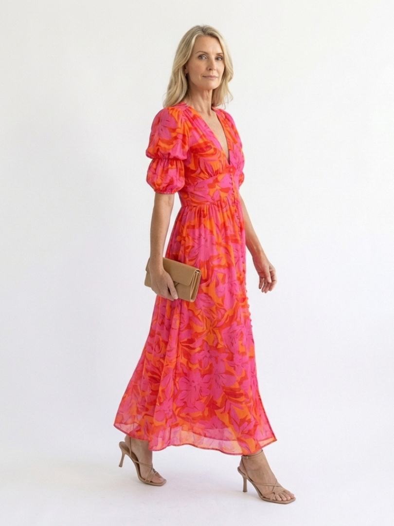 Élise | Robe Midi à Manches Bouffantes Willow