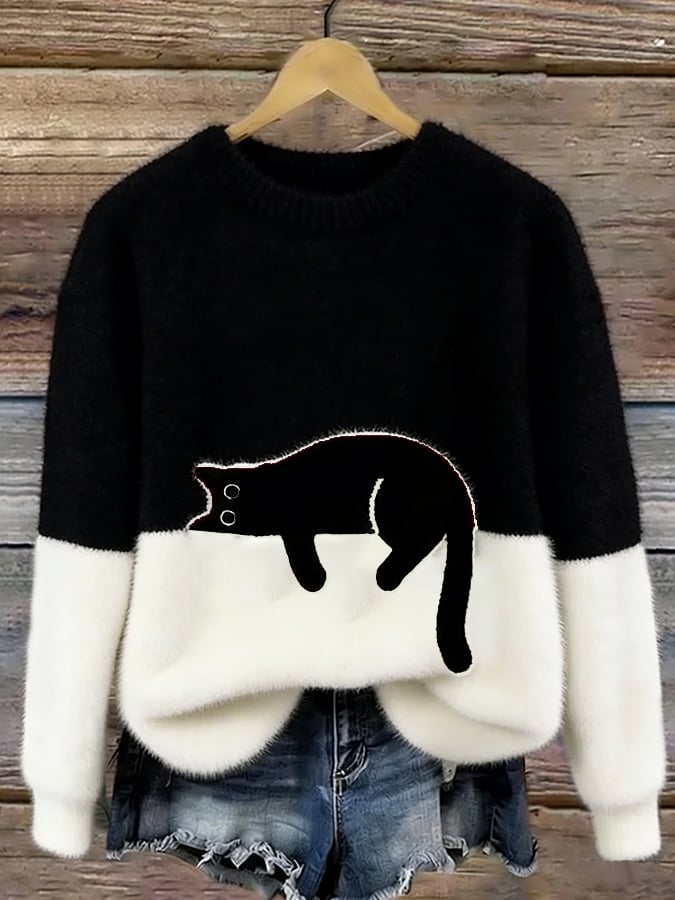 Bridget | Pull surdimensionné avec imprimé élégant de chat