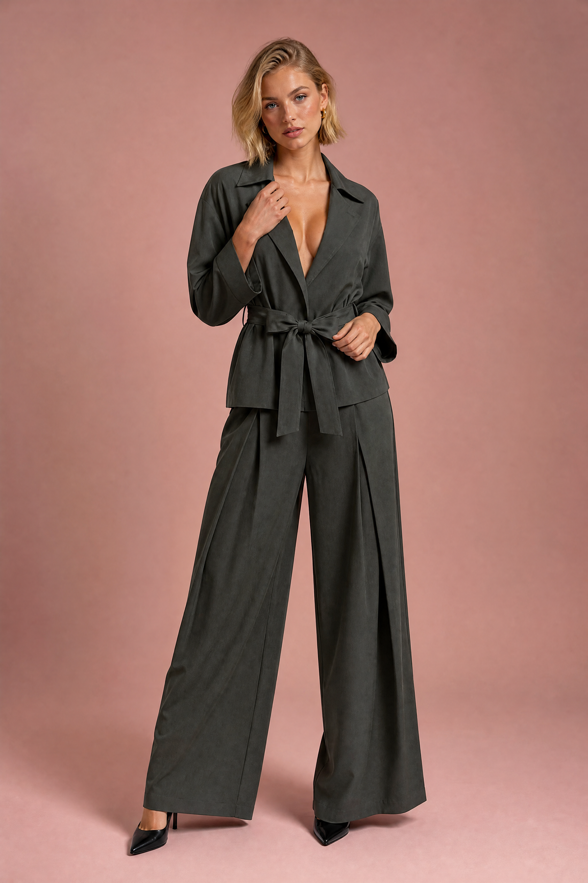 Ludmila | Ensemble trench et pantalon plissé