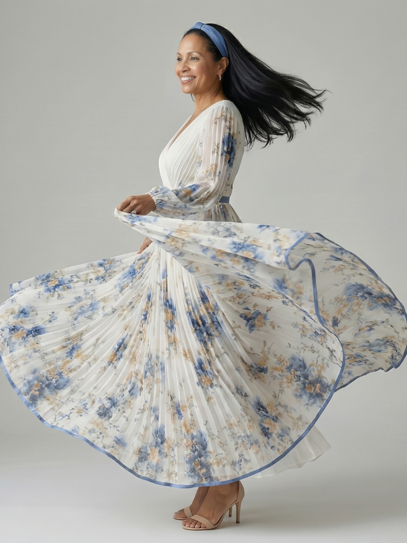 Martine | Robe Midi Plissée à Enveloppe Rielle