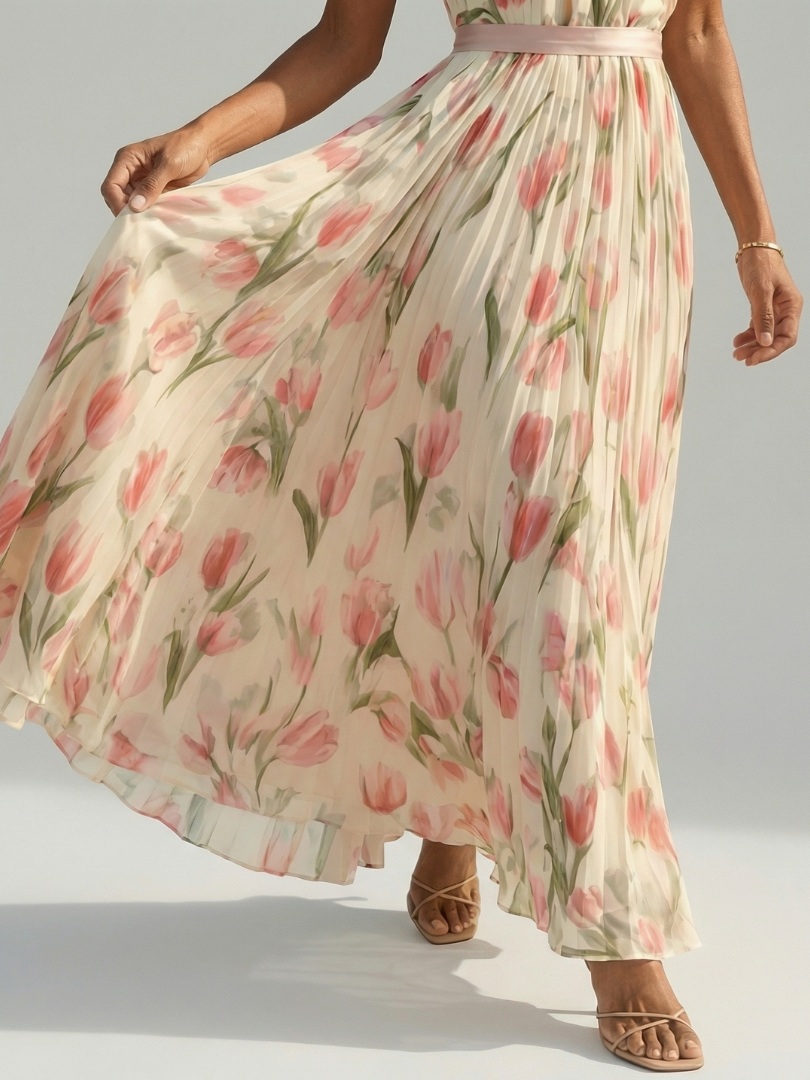 Amélie | Robe Midi à Col Américain à Fleurs Aurelle