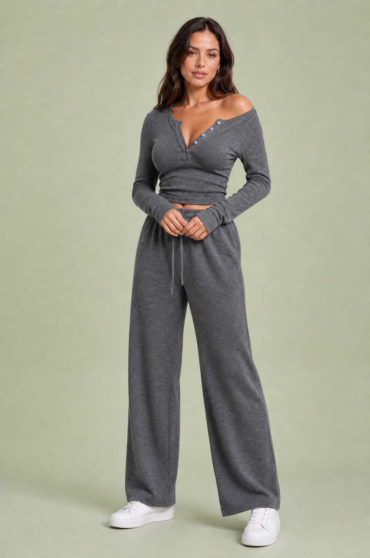Lise | Ensemble top col V boutonné
