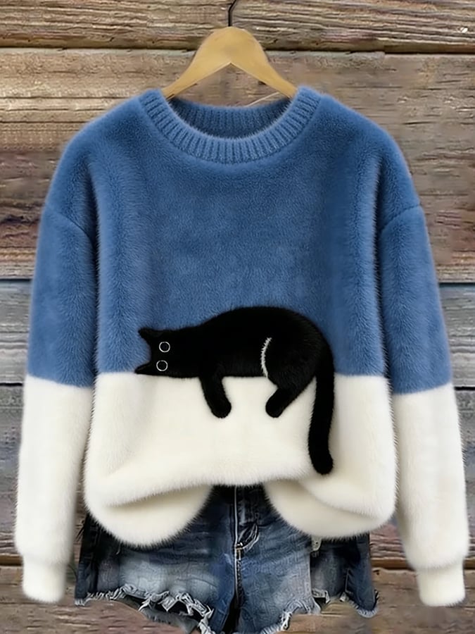 Bridget | Pull surdimensionné avec imprimé élégant de chat