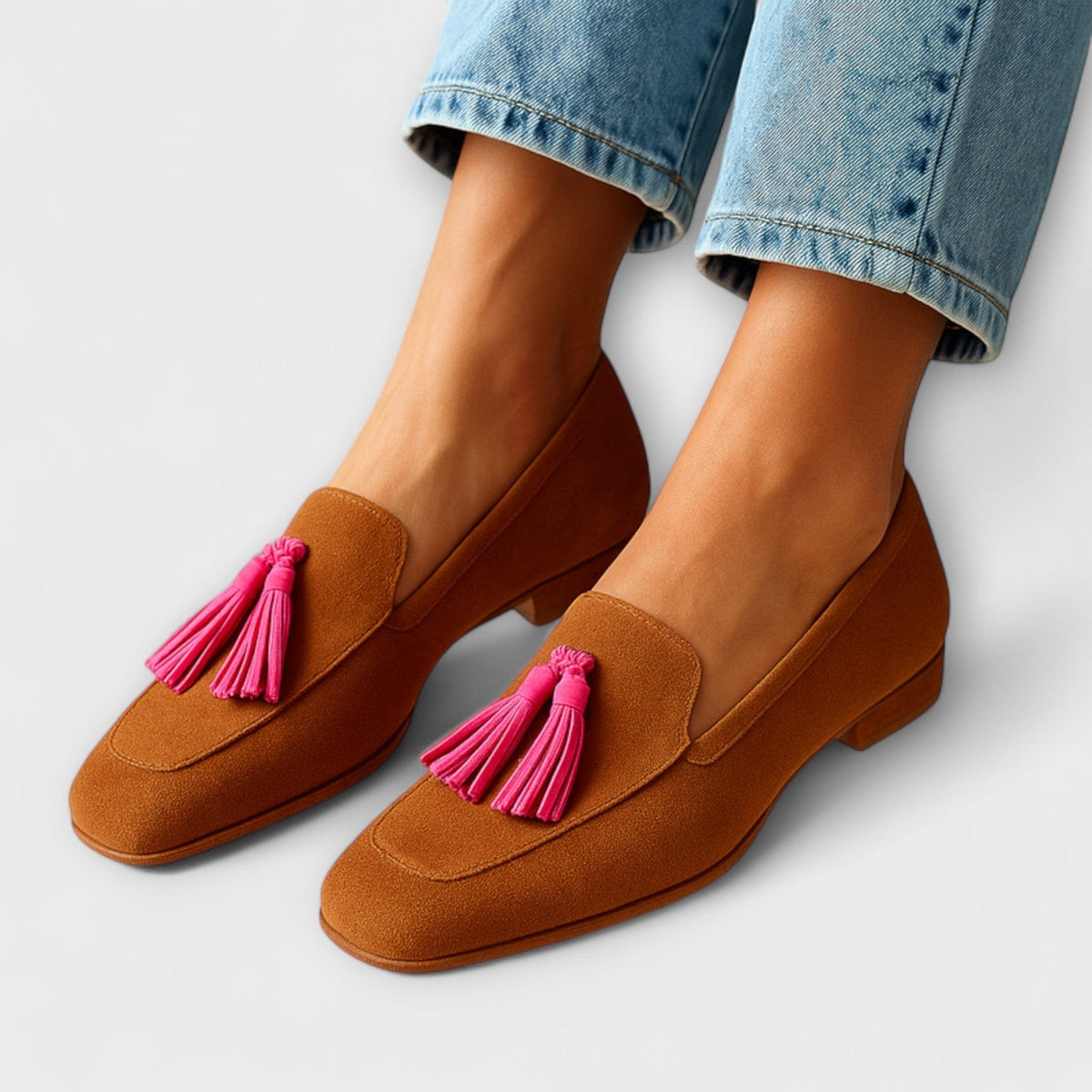 Rolande | Mocassin en daim à pompon
