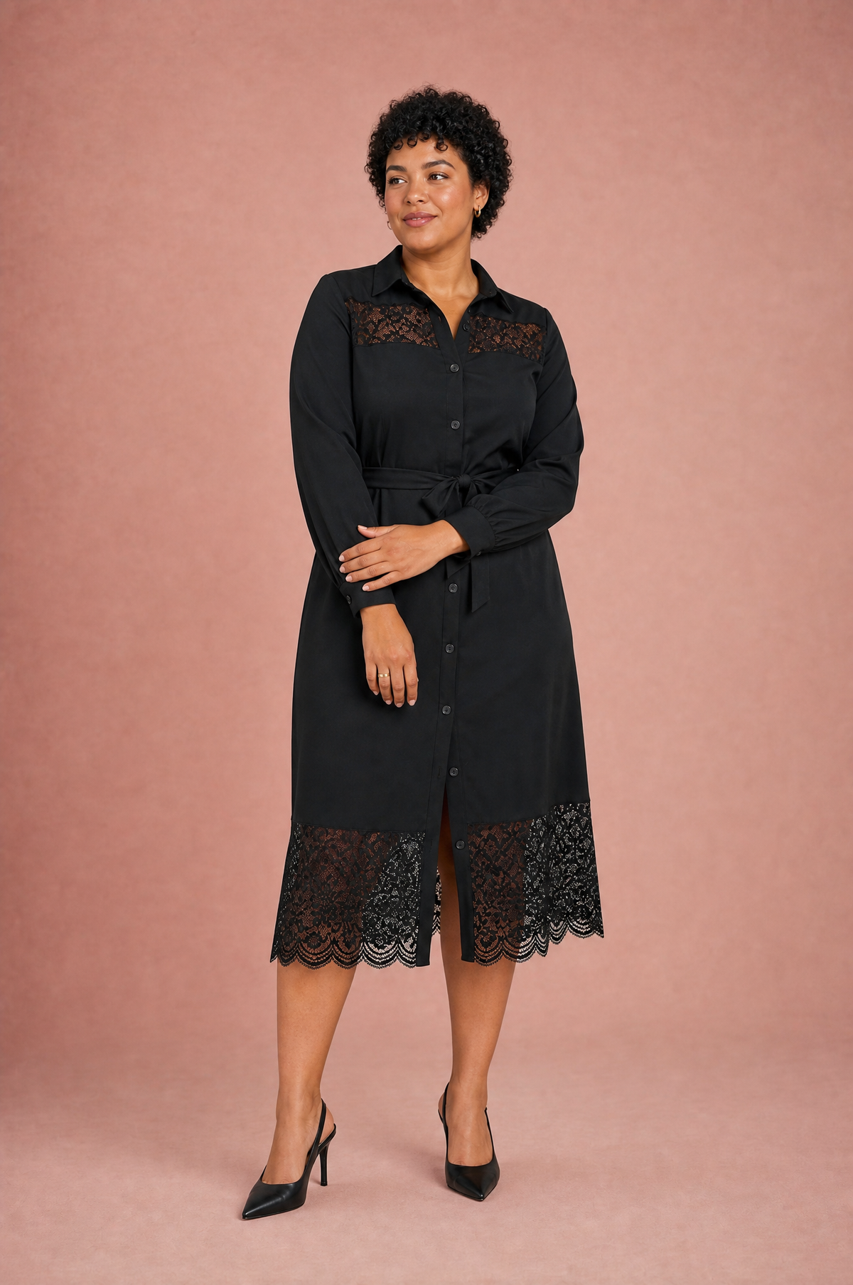 Doris | Robe chemise mi-longue à dentelle