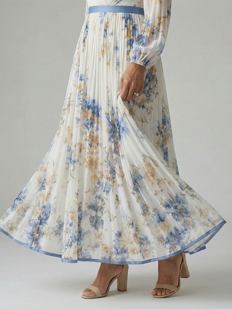 Martine | Robe Midi Plissée à Enveloppe Rielle