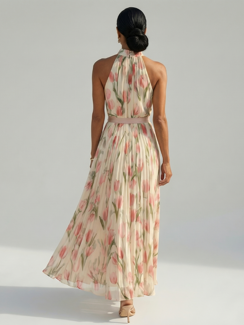Amélie | Robe Midi à Col Américain à Fleurs Aurelle
