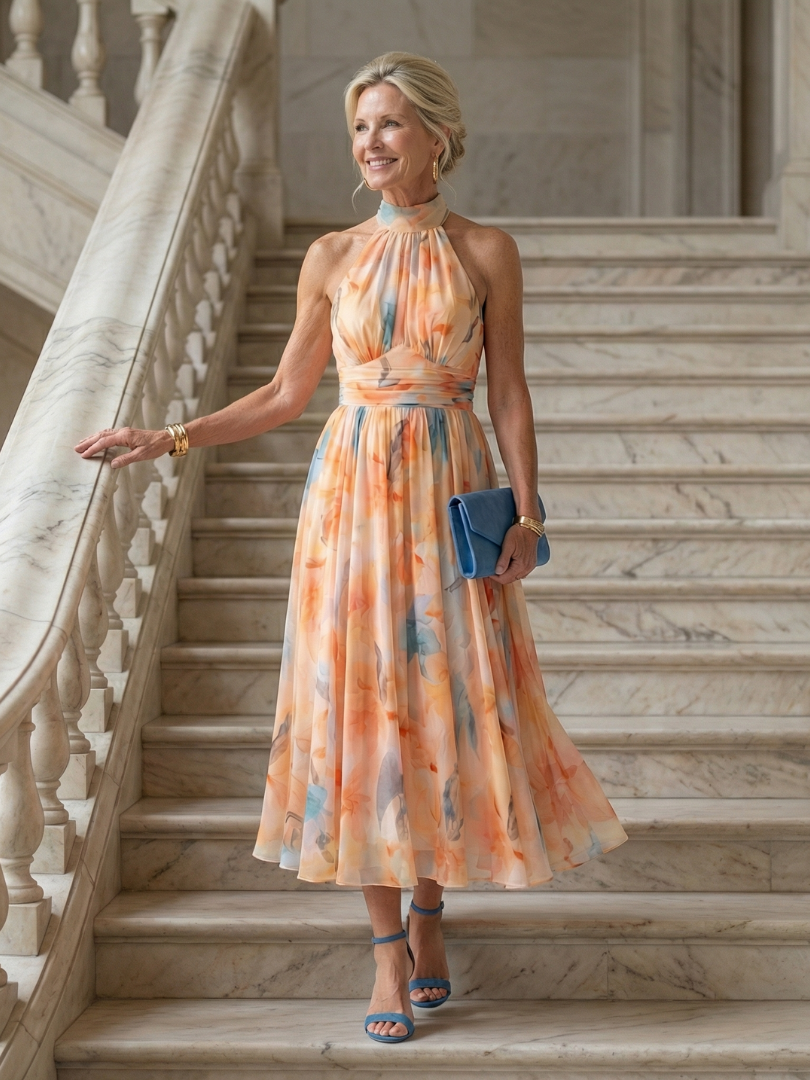 Léa | Robe Midi à Col Américain Doux Elin