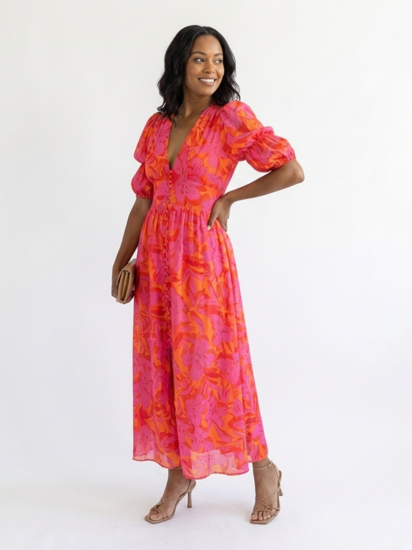 Élise | Robe Midi à Manches Bouffantes Willow