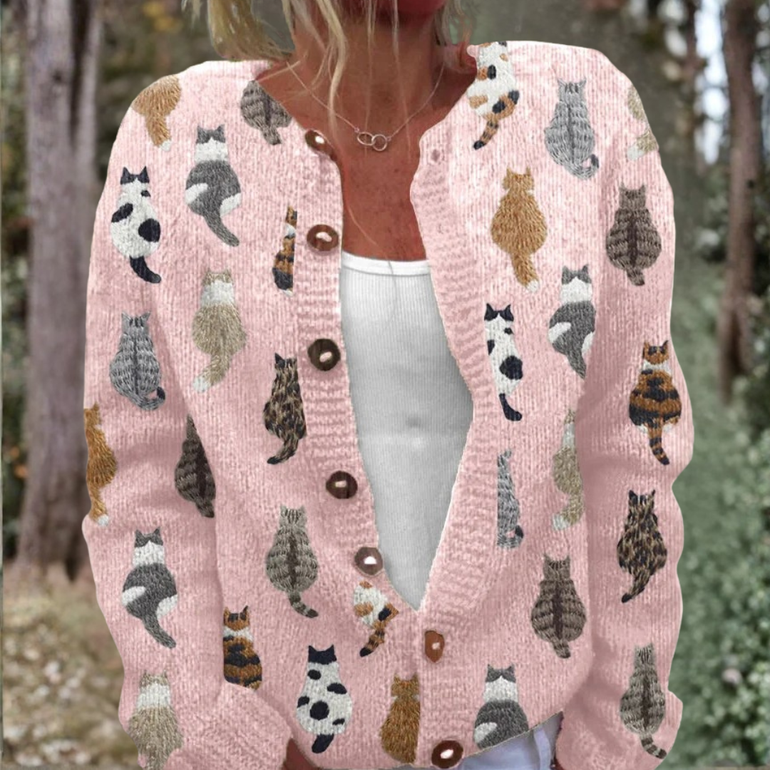 Yvette | Cardigan en maille à motif félin