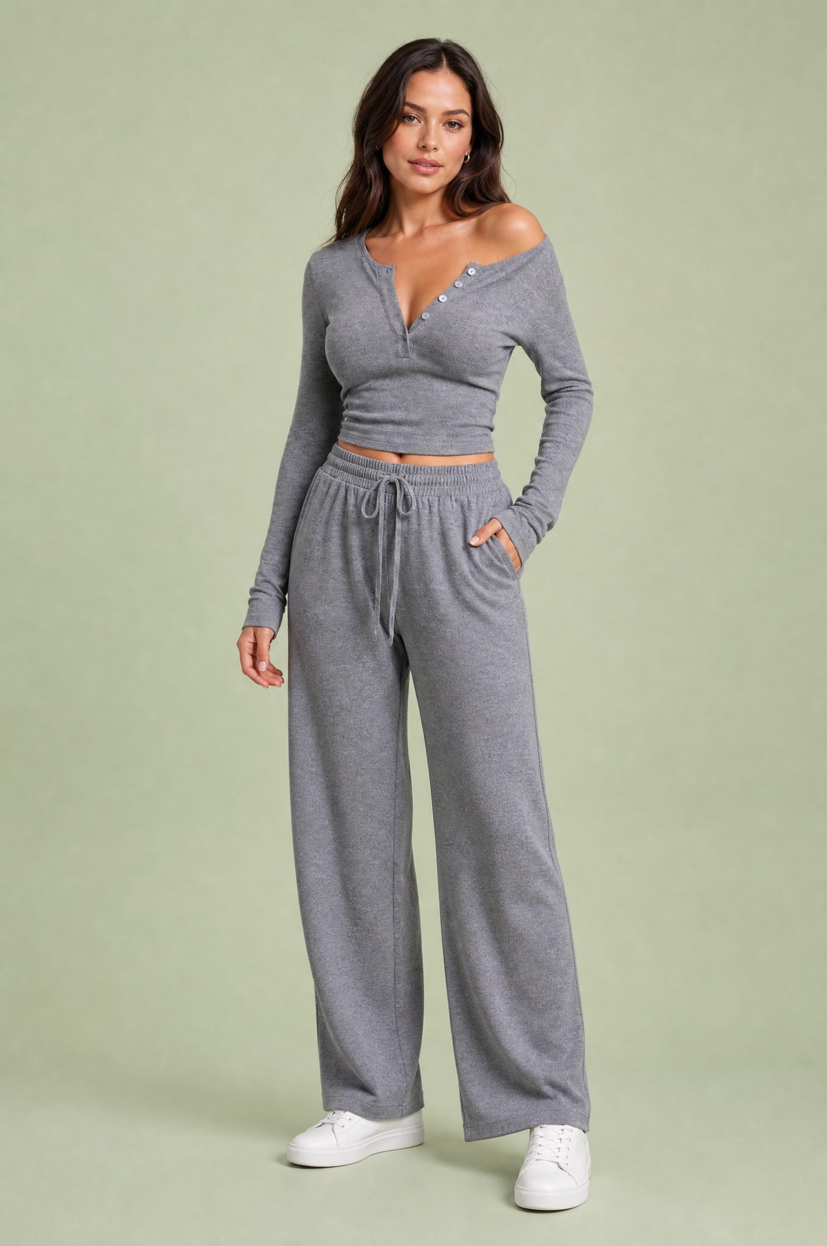 Lise | Ensemble top col V boutonné