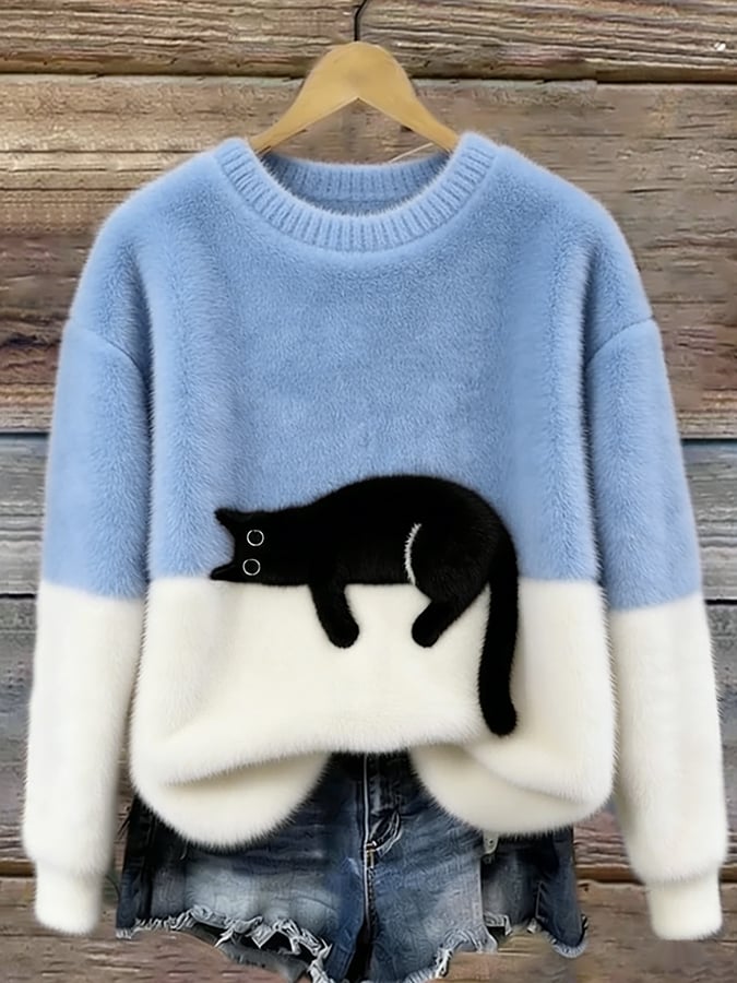 Bridget | Pull surdimensionné avec imprimé élégant de chat