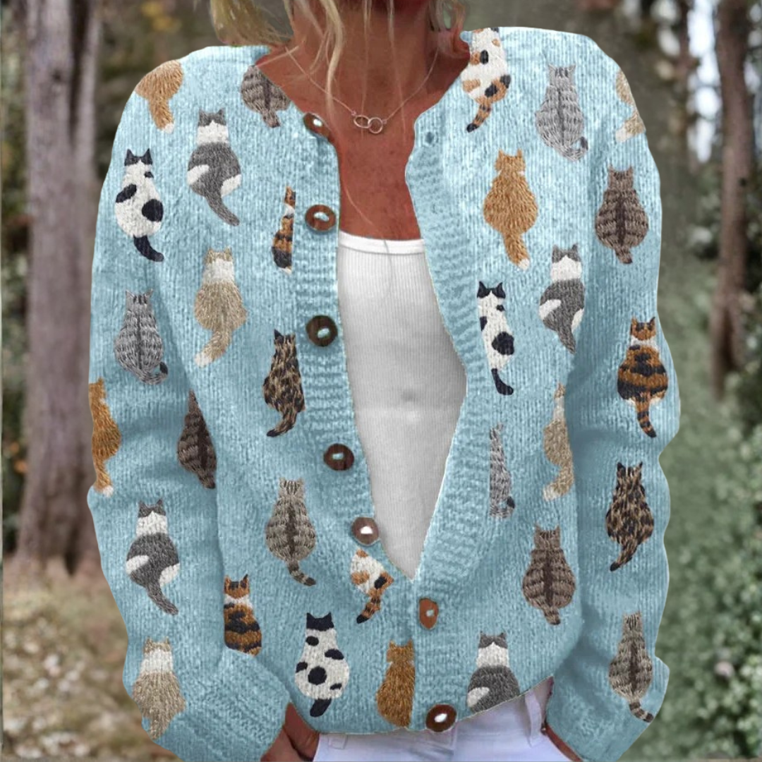 Yvette | Cardigan en maille à motif félin