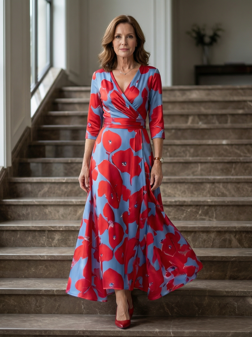 Sandrine | Robe Midi Croisée à Col Celine