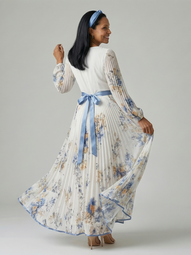 Martine | Robe Midi Plissée à Enveloppe Rielle