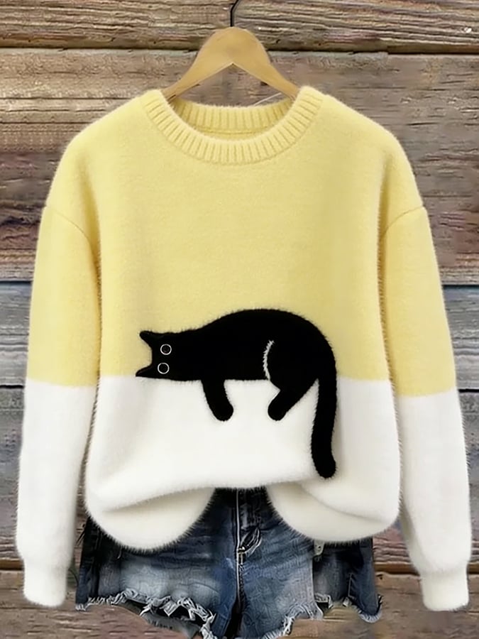 Bridget | Pull surdimensionné avec imprimé élégant de chat