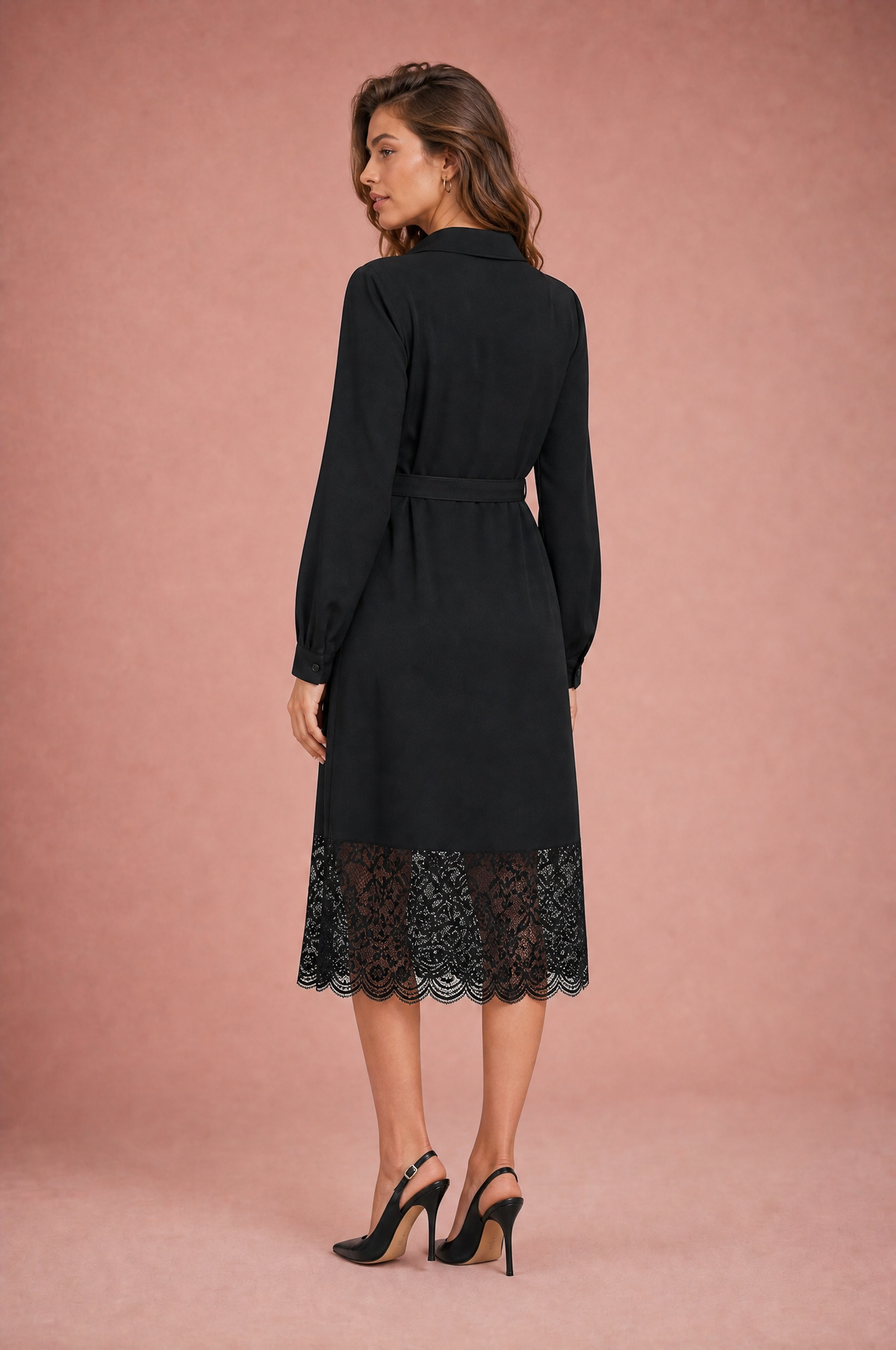 Doris | Robe chemise mi-longue à dentelle