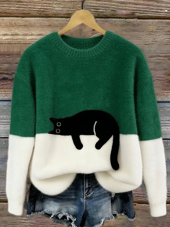 Bridget | Pull surdimensionné avec imprimé élégant de chat