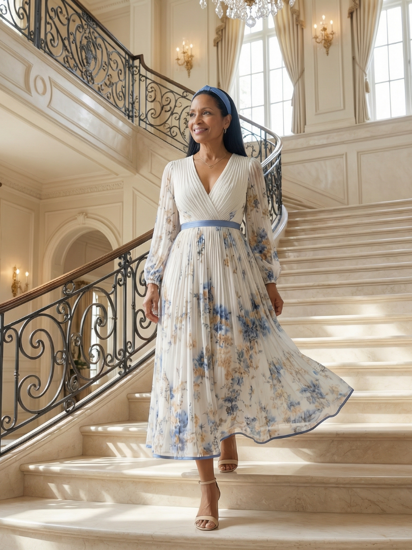 Martine | Robe Midi Plissée à Enveloppe Rielle