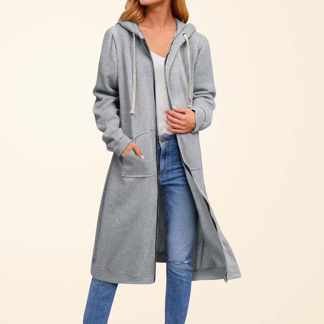 Edmée | Cardigan long zippé à capuche