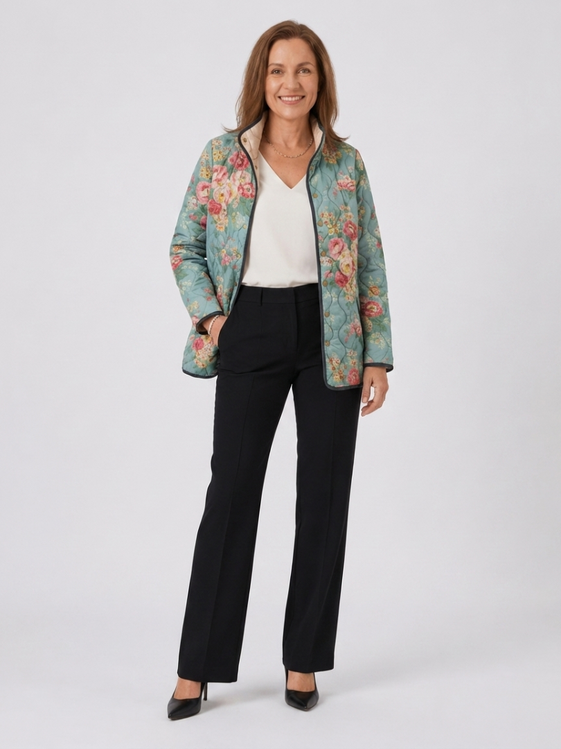 TROUSSEAU | Veste Matelassée Roses Céladon Mathilde