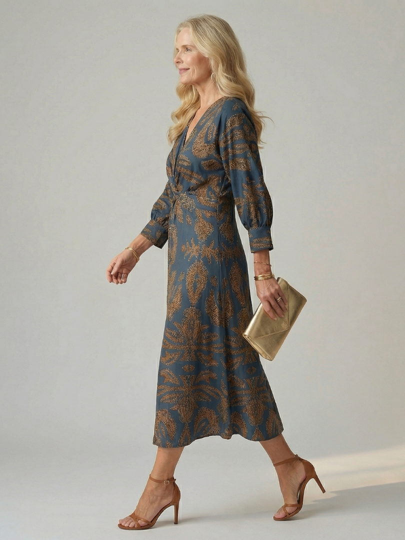 Danielle | Robe Midi Portefeuille Naturelle Lune