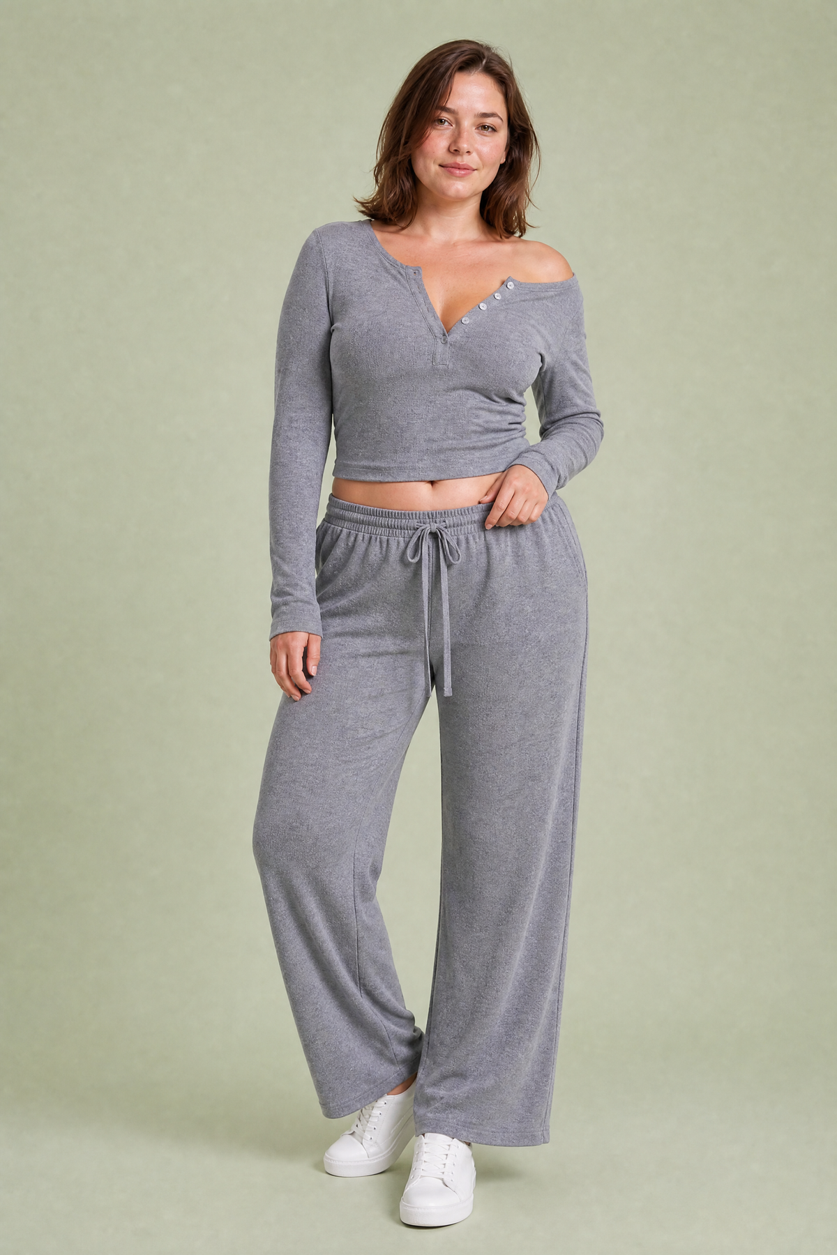 Lise | Ensemble top col V boutonné