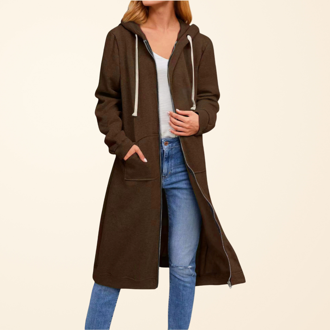 Edmée | Cardigan long zippé à capuche