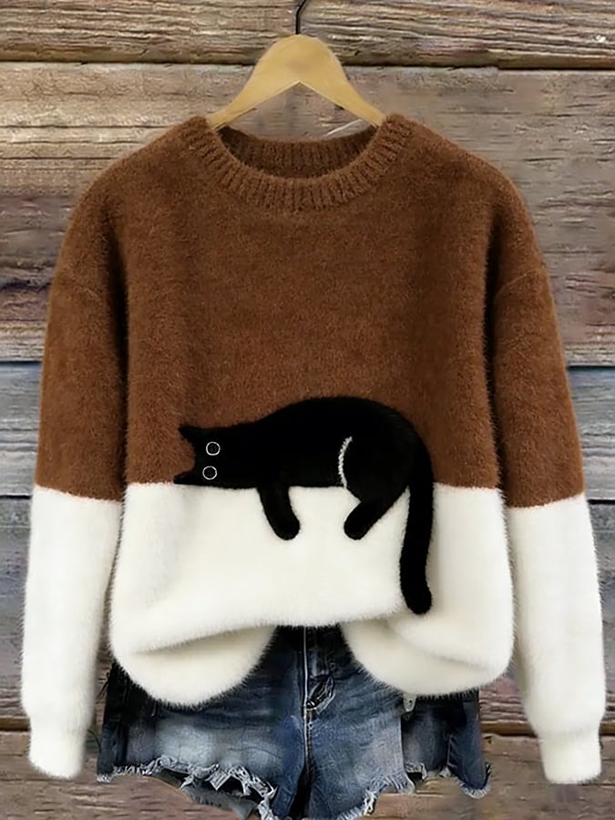 Bridget | Pull surdimensionné avec imprimé élégant de chat