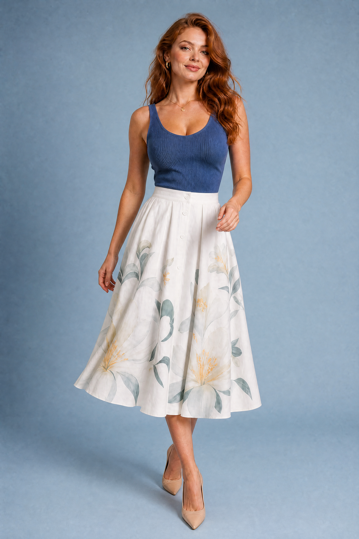 Janine | Jupe midi fleurie ample