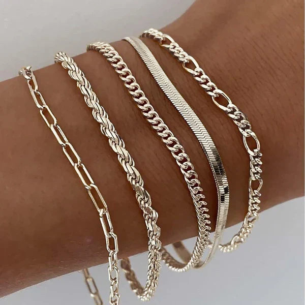 Emilia – Élégant ensemble de 5 bracelets dorés