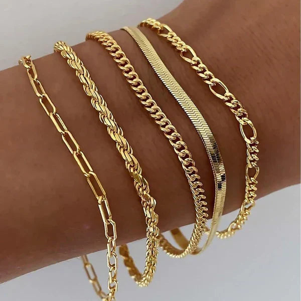 Emilia – Élégant ensemble de 5 bracelets dorés