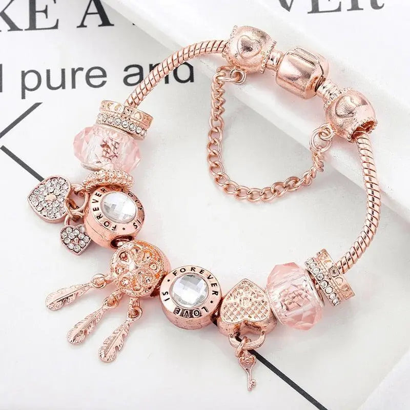 Bracelet Attrape-Rêves Rose avec Breloques en Argent Sterling