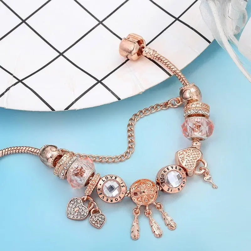 Bracelet Attrape-Rêves Rose avec Breloques en Argent Sterling
