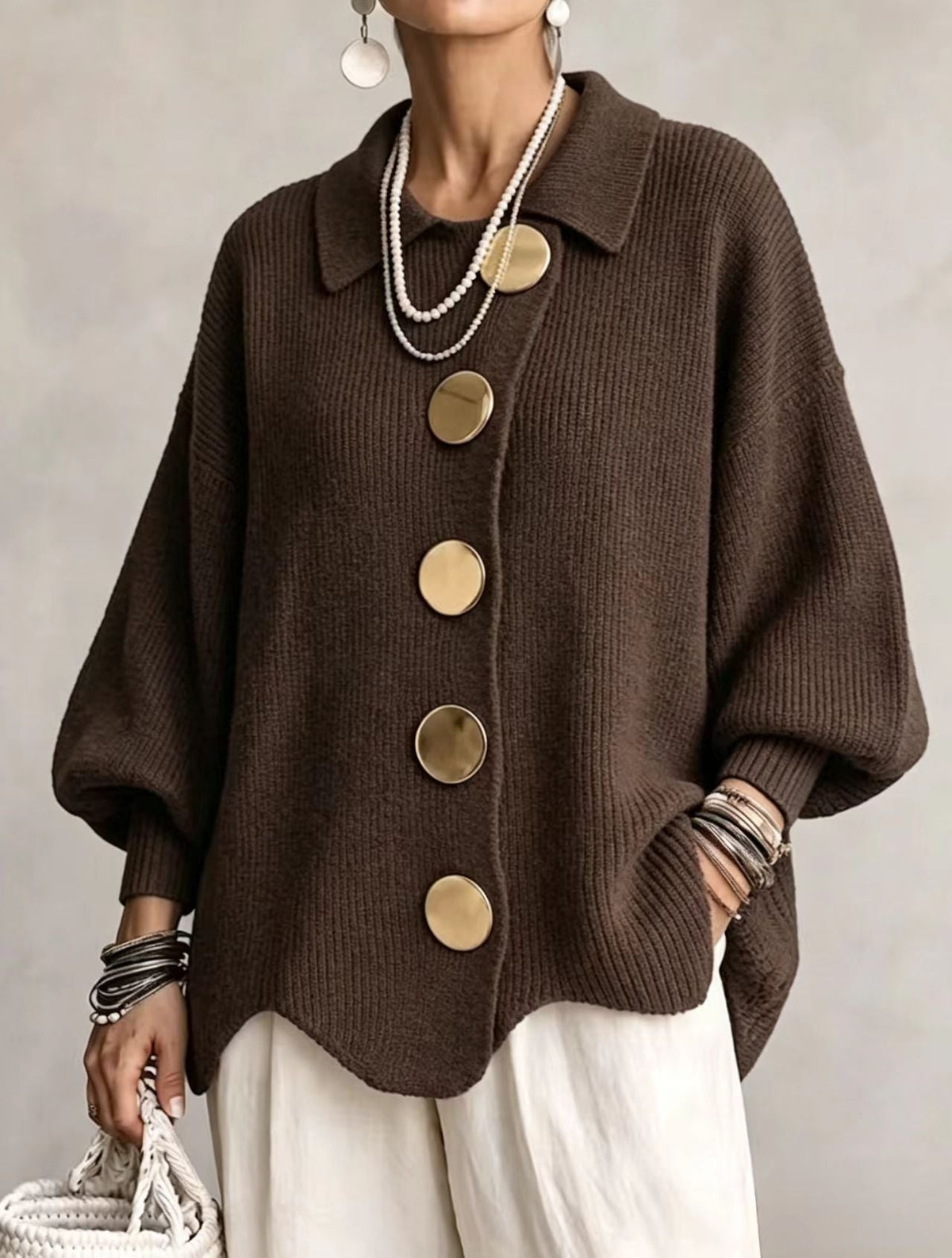 Isadora | Cardigan oversize à col et gros boutons