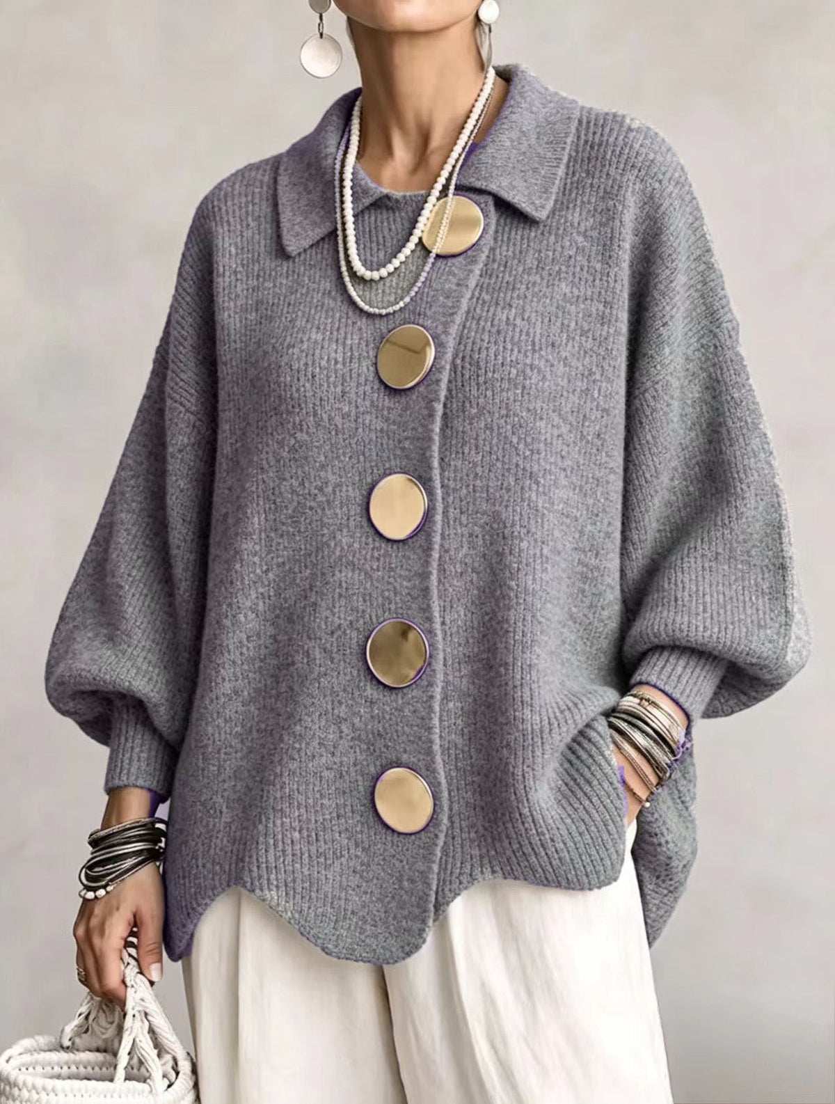 Isadora | Cardigan oversize à col et gros boutons